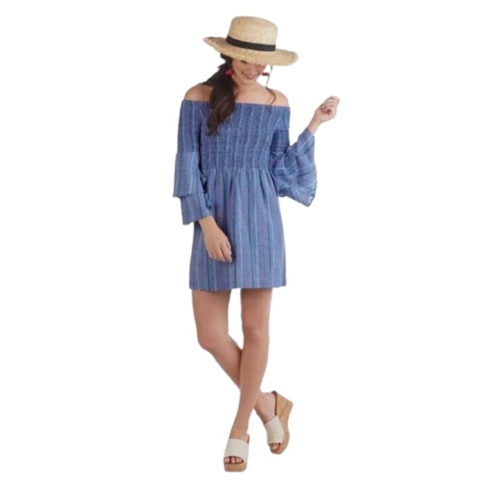 Mudpie desi off shoulder smocked chambray dress SIZE LARGE